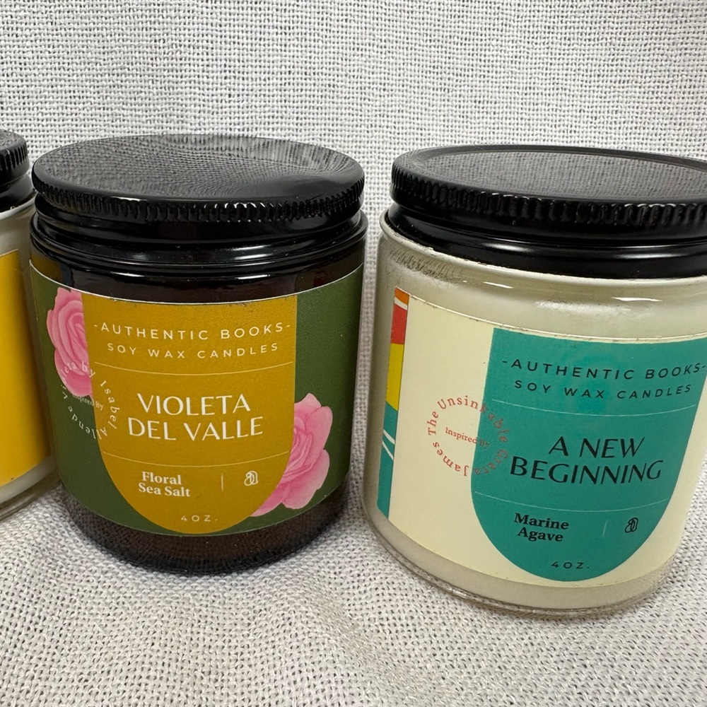 Authentic Books Soy Scented Candle Set - Lavender, Amberwood, Almond, Water Mint - Picture 3 of 5